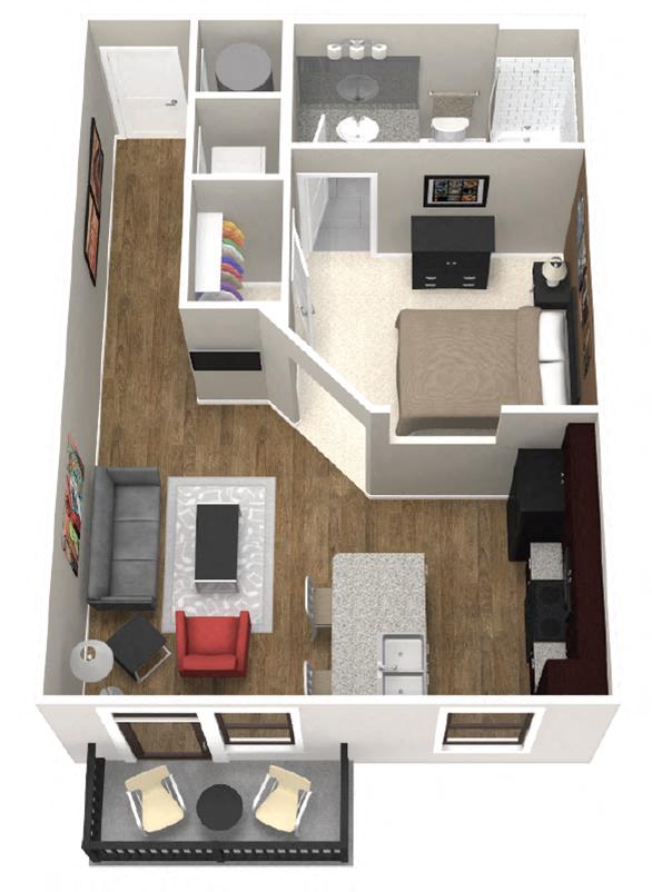 Floor plan for 1 bed, 1 bath, 560 sqft